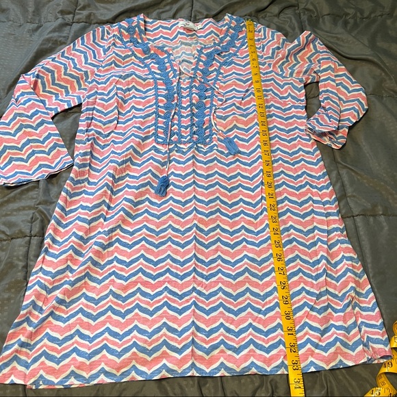 Vineyard vines cotton cover up beach dress whales tails chevron pink blue large - Picture 5 of 8